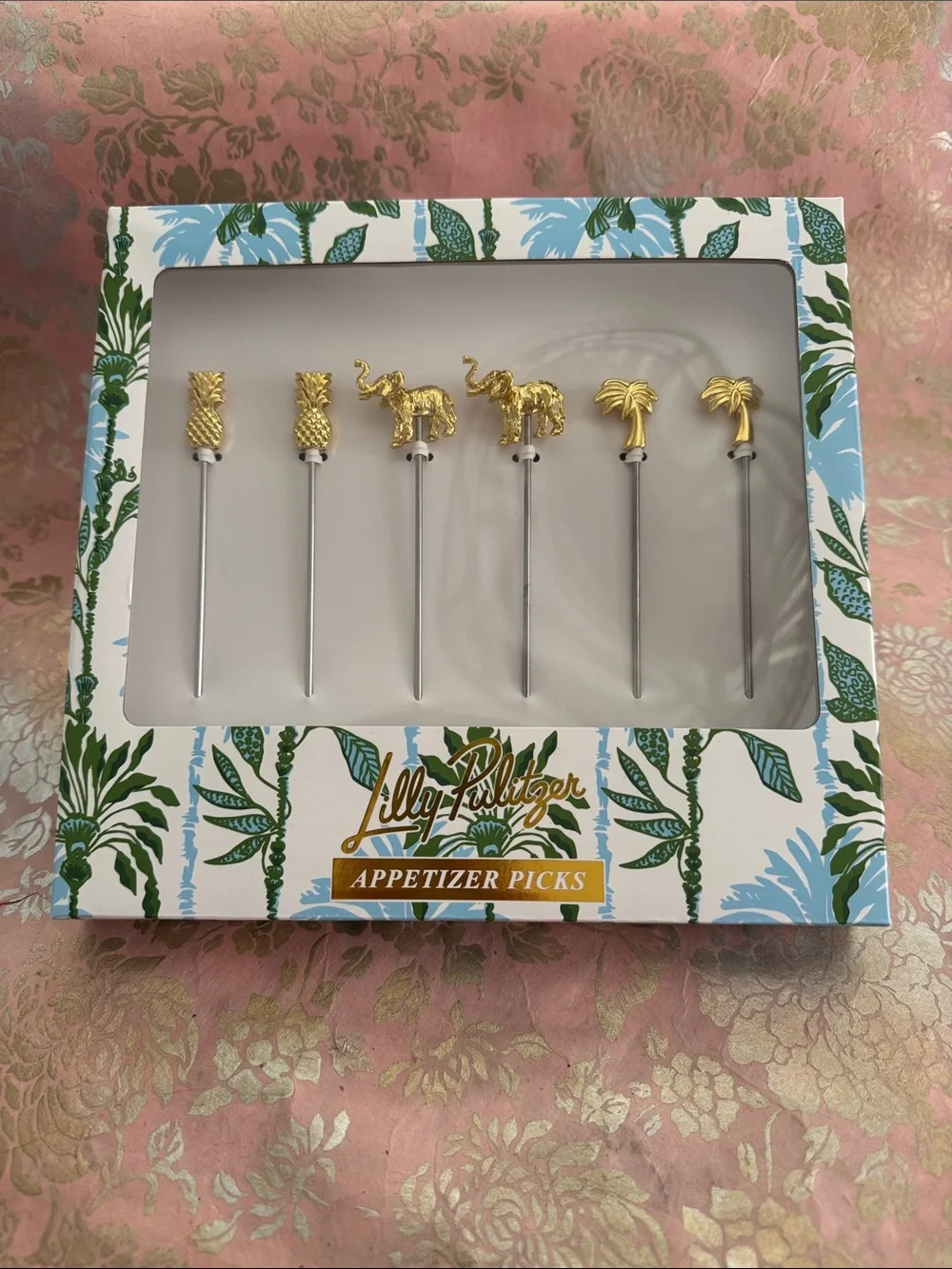 Lilly Pulitzer Gold Tropical Animal & Palm Appetizer Picks Set